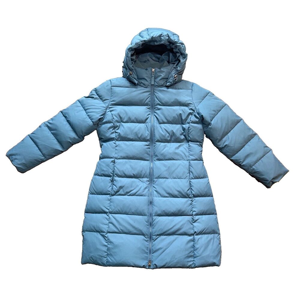 Lands End Women’s Teal Blue Down Puffer Parka Hooded Quilted Winter Coat Medium